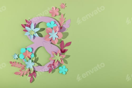 Preview: Women's Day 8 March greeting card from paper flowers