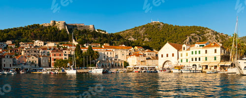 Preview: Panoramic photo of Hvar Town, seen from the Mediterranean Sea, Hvar Island, Dalmatian Coast, Croatia