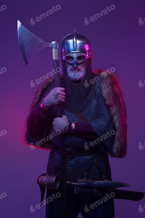Preview: Front view studio shot of ancient viking warrior