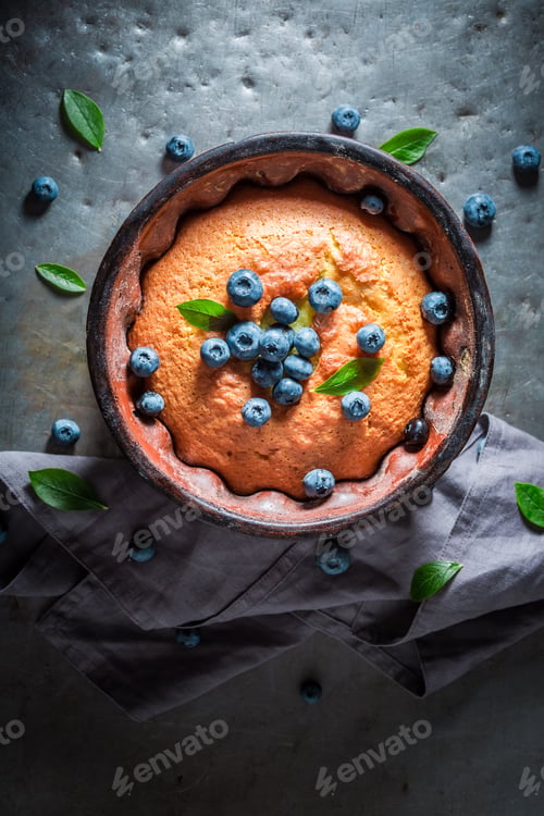 Preview: Sweet blueberries cake with fruits. Homemade berries tart.