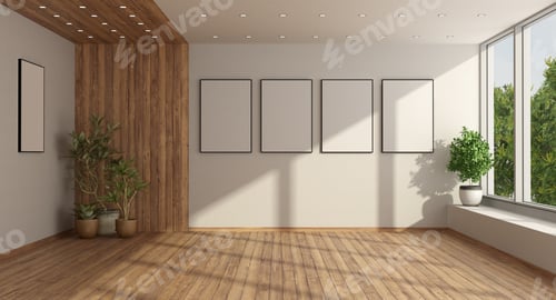 Preview: Empty minimalist living room with large window