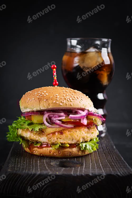 Preview: Chicken hamburger. Sandwich with chicken burger