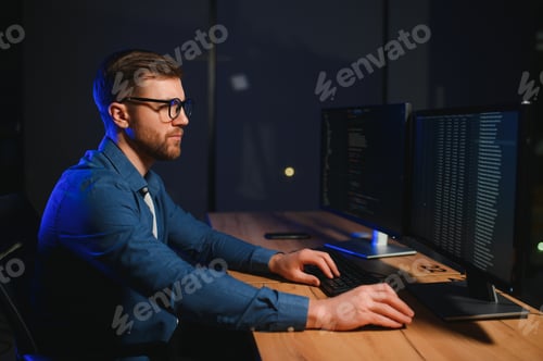 Preview: programmer working at desk in office