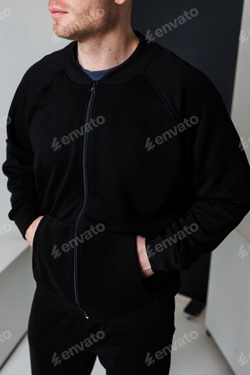 Preview: A stylish casual outfit featuring a black zipup jacket, perfect for contemporary fashion enthusiasts