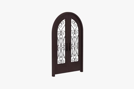 Preview: Arched wooden door with ornate glass panels