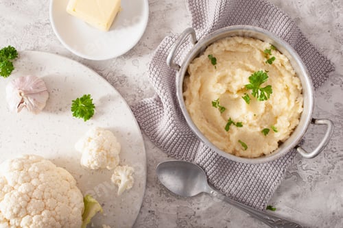 Preview: mashed cauliflower with butter. ketogenic paleo diet side dish