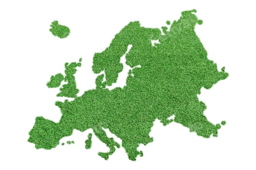 Preview: Map of Europe made from green grass isolated on white background.