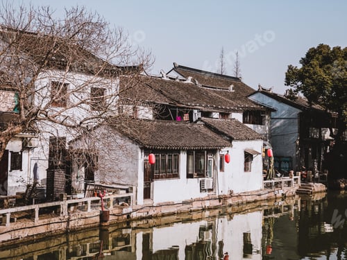 Preview: View of old houses by the canal in Suzhou city, Venice of the East