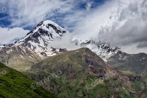 Preview: Georgia View of the mountain Kazbegi from the Gergeti Trinity Church.