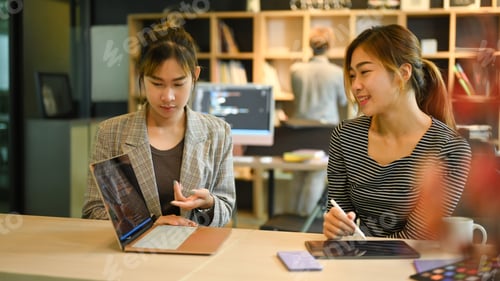 Preview: Software developers colleagues sharing creative idea, working with coded data in corporate office.