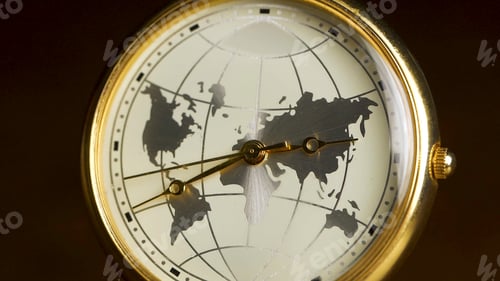 Preview: Clock with a picture of planet earth. A concept work of the world with mechanic movements isolated