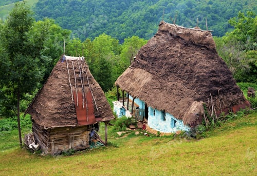 Preview: Rustic shot of old Romanian traditional houses on background of autumn in the village