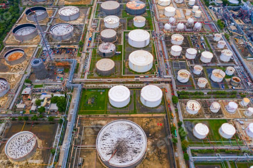 Preview: Petrochemical oil refinery in Bangkok City, Thailand. Oil and gas tanks in industry factory.