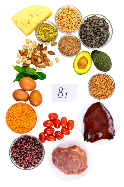 Preview: Foods that contain vitamin B1. Selective focus.