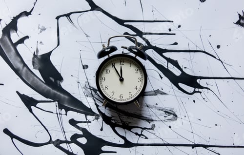Preview: Vintage alarm clock in art paint. Above view