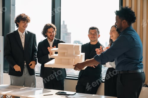 Preview: Professional business team having meeting discussing corporate strategy project results