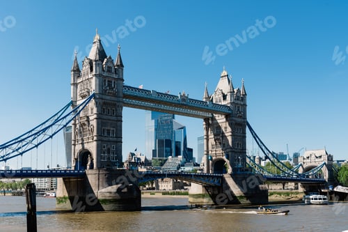 Preview: Tower Bridge in London against blue sky