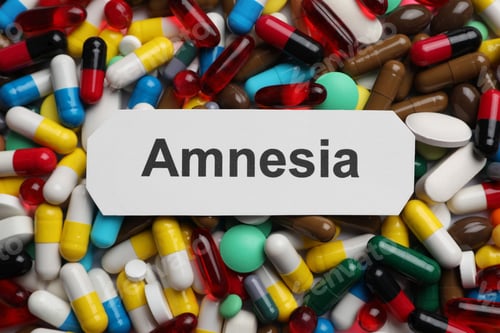 Preview: Sheet of paper with word Amnesia on drugs, top view