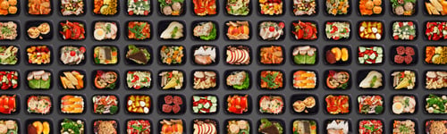 Preview: Collection Of Plastic Take Away Containers With Healthy Food Over Dark Background