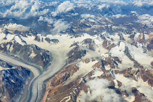 Preview: Aerial view of Ladakh region from the airplane window, India.