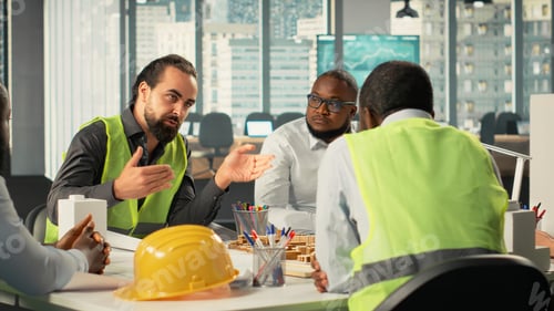 Preview: Diverse group of colleagues consulting on a master plan for urban development