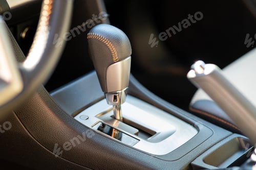 Preview: Closeup of car automatic transmission gear stick. Detail of vehicle interior