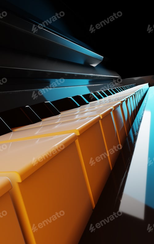Preview: A Close-Up View of Piano Keys Illuminated by Soft Lighting at Night. 3d rendering