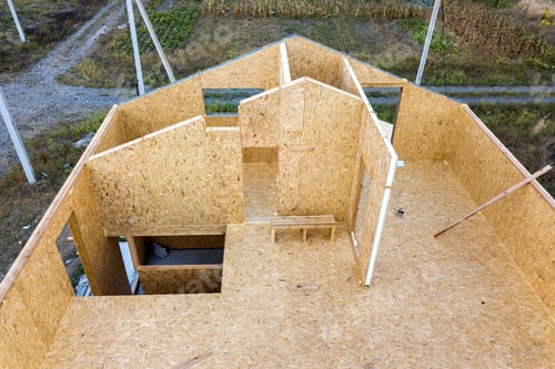 Preview: Construction of new and modern modular house. Walls made from composite wooden sip panels with