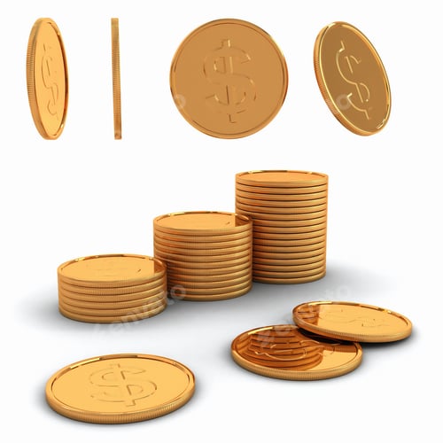 Preview: 3D rendering gold coins with the dollar