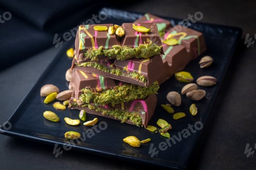 Vorschau: Dubai-Schokolade, Pistazienpaste und mit Kunefe gefüllte Milchschokolade