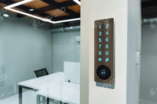 Preview: Electronic digital door lock on white office wall