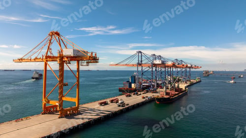 Preview: Aerial view container cargo ship international port terminal with gantry crane, Global business