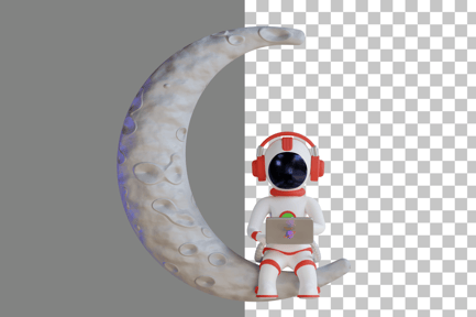 Preview: Astronaut Working With Laptop On Moon 3D Illustration