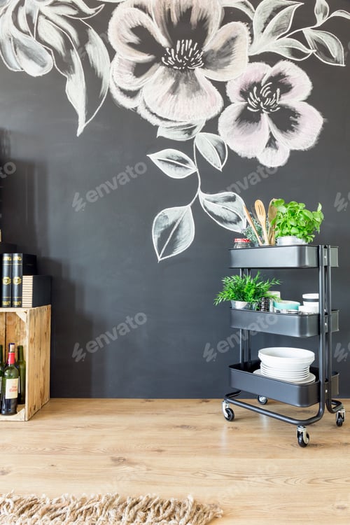 Preview: Kitchen with decorated wall