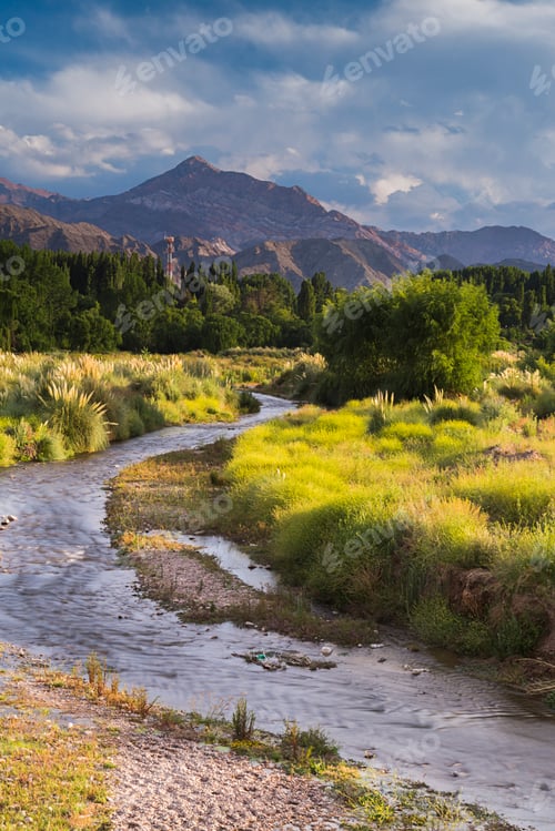 Preview: River Mendoza (Rio Mendoza) and the Andes Mountains at Uspallata, Mendoza Province, Argentina, South
