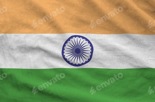 Preview: India flag depicted on folded wavy fabric of old cloth