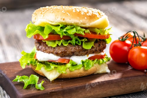Preview: hamburger on a wooden background