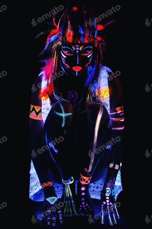 Preview: Model in image of Native american with neon makeup