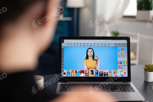 Preview: Freelancer photo editor working from home office