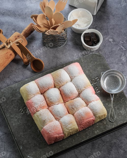 Preview: Fresh Baked Japanese Soft and Fluffy Bun Bread, Popular as Hokaido Milk Bread with Pastel Colours