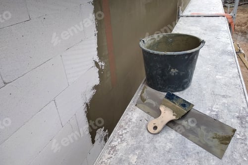 Preview: Tools and material foe covering walls with protective adhesive before finish paint