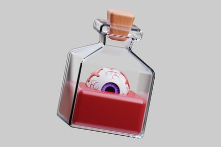 Preview: Square glass bottle with cork and internal ocular illustration