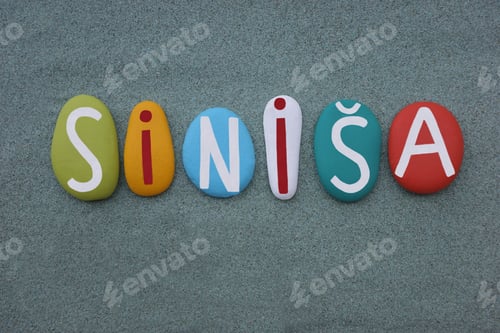 Preview: Sinisa, South Slavic masculine given name of medieval Serbian origin composed with colored letters