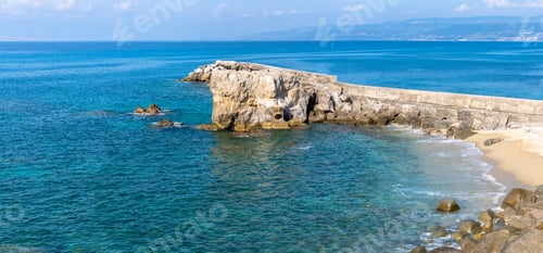 Preview: View of coastline in southern Italy. Scenic view from on top cliff looking out to sea. Calabria