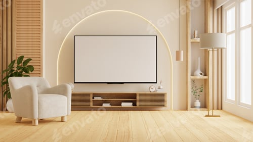 Preview: Modern Living Room Interior Design with Beige Walls