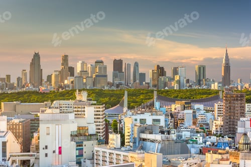 Preview: Tokyo, Japan city skyline over Shibuya Ward with the Shinjuku Wa
