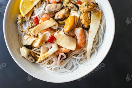 Preview: Rice Noodles Funchoza Seafood Cellophane Pasta Shrimp, Mussels, Squid Ingredient For Preparing