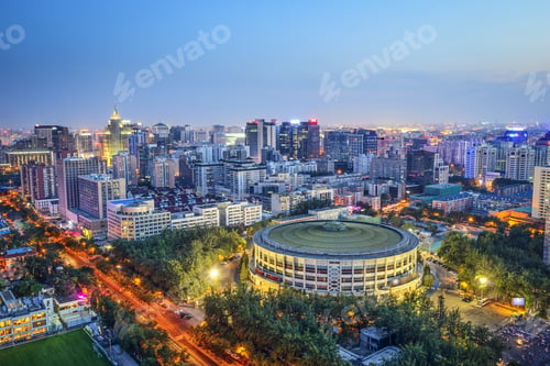 Preview: Beijing, China Cityscape Over Workers Indoor Arena.