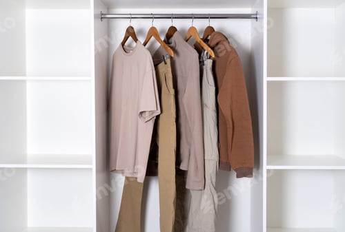 Preview: Organized Closet Interior with Neutral Colored Clothing