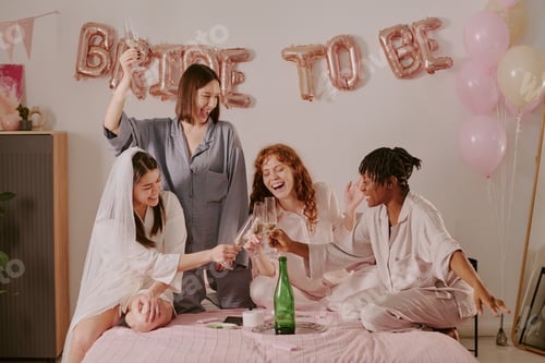 Preview: Group of Young Adult Multiethnic Women Celebrating Bachelorette Party Together